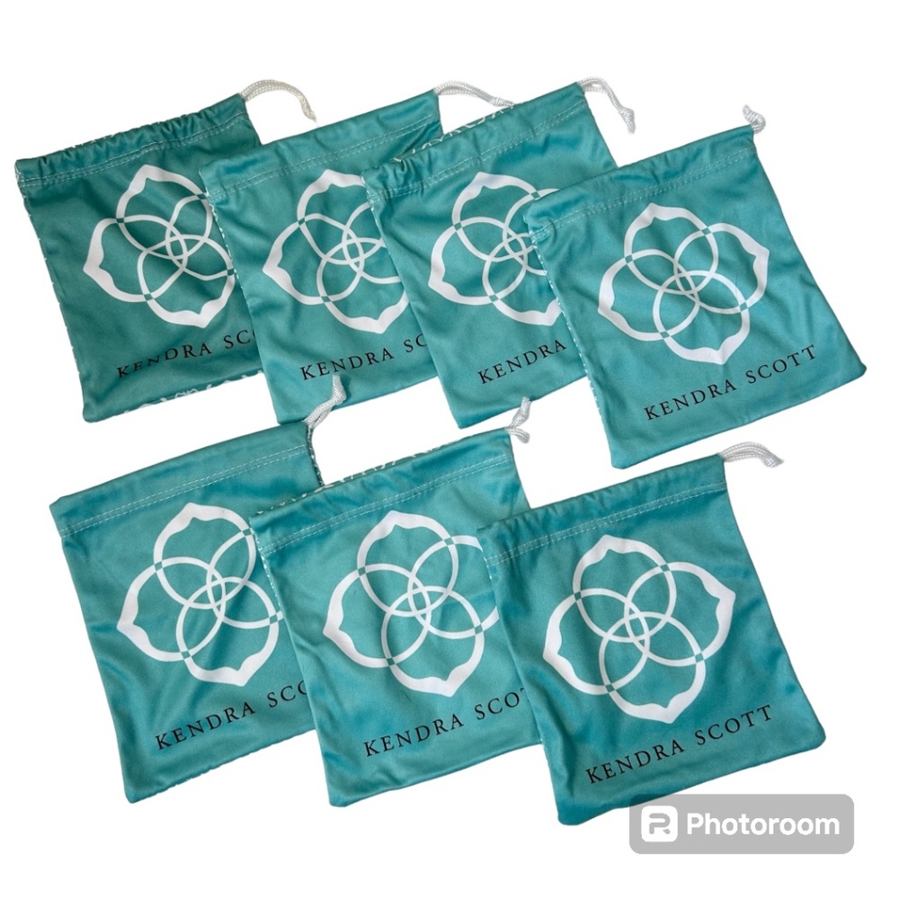 Kendra Scott Jewelry Bag Bundle 7 Bags Blue with White Logo Drawstring closure